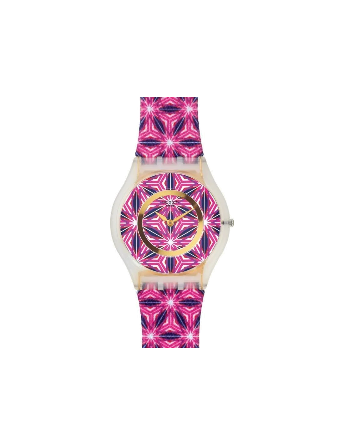Montre Swatch For the Love of Pattern SFW108 pour Femme, Cadran Multicolore et Bracelet Violet