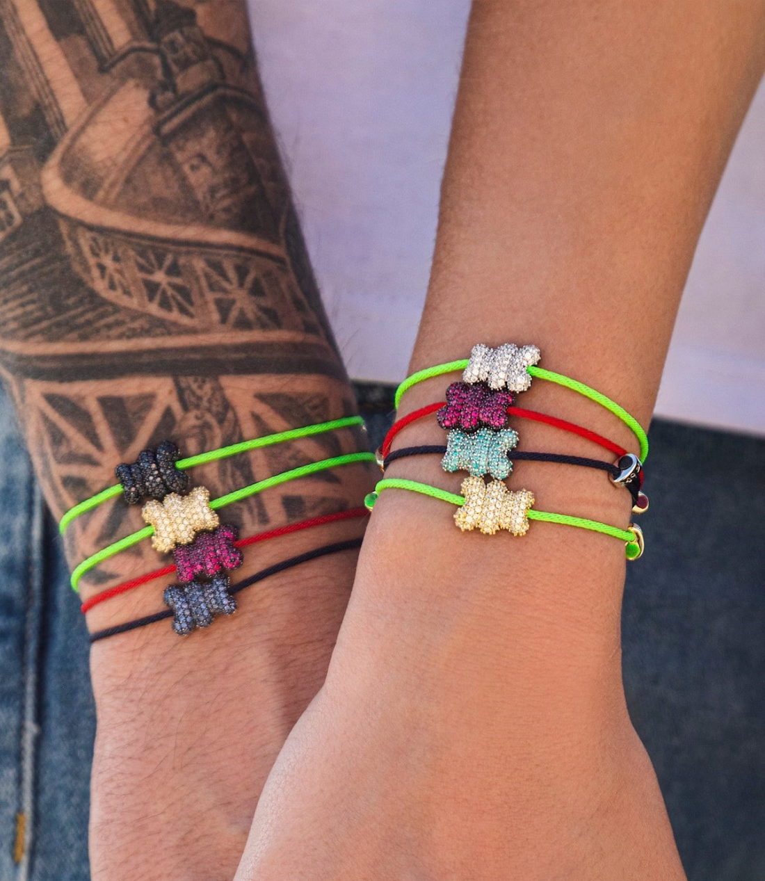 Bracelet APM Monaco ajustable Yummy Bear Baby en Nylon vert fluo vue 2