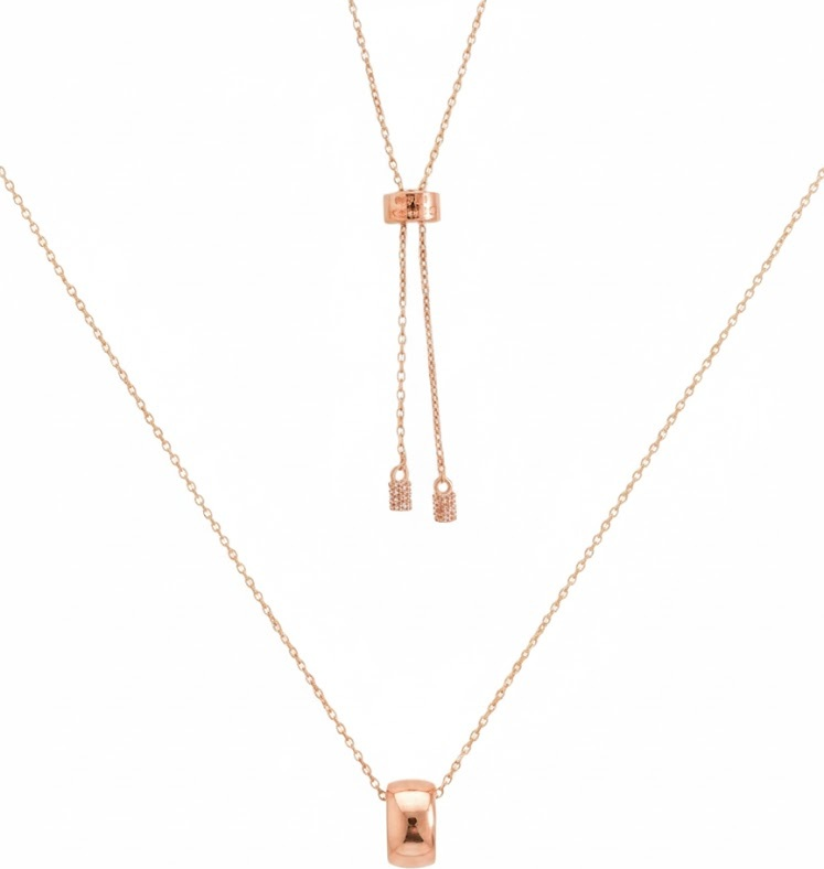 Collier APM Monaco ajustable avec pendentif anneau en argent 925 or rose
