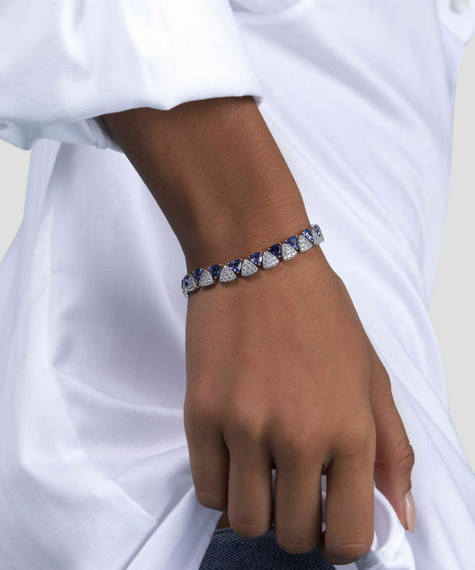 Bracelet APM Monaco Festival AB5107XDKB en argent 925, triangles articulés avec zirconiums blancs et pierres bleues - Unisexe vue 2