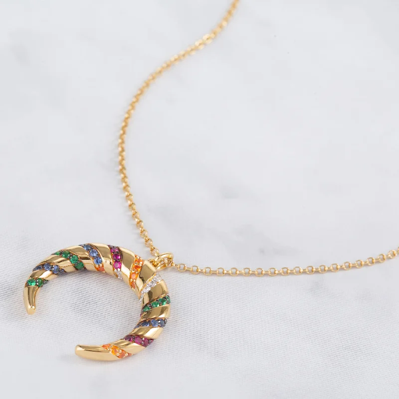 Collier ajustable femme APM Monaco Lune Multicolore plaqué or jaune - Réf. AC4943MY vue 2