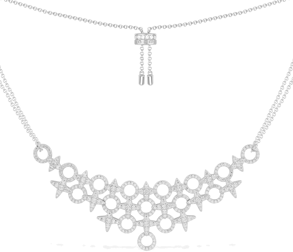 Collier APM Monaco ajustable double chaîne météorites et cercles en argent 925