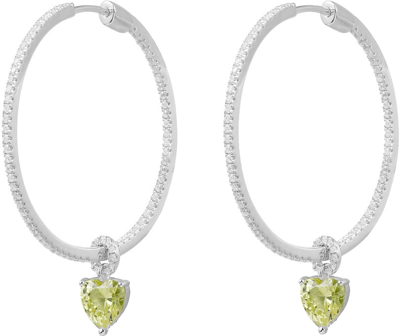 Boucles d'oreilles créoles APM MONACO en argent motif coeur - Vert vue 2