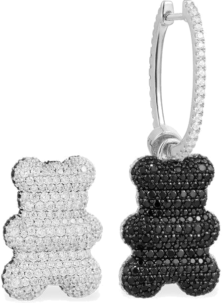 Boucle d'oreille individuelle Ours APM Monaco Yummy Bear Clip en argent 925 - Noir - Blanc vue 2