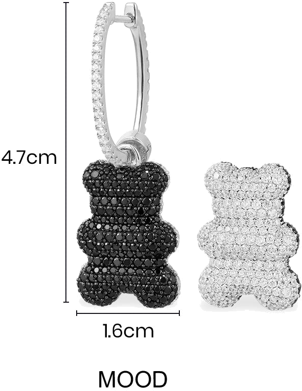 Boucle d'oreille individuelle Ours APM Monaco Yummy Bear Clip en argent 925 - Noir - Blanc vue 4