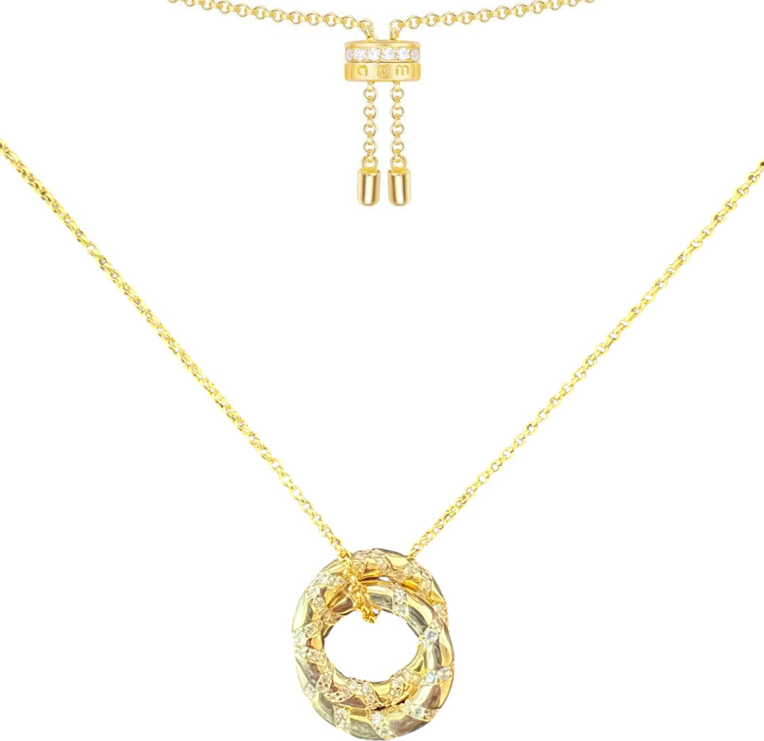 Collier APM Monaco ajustable double cercles instrustés de cristaux plaqué or jaune