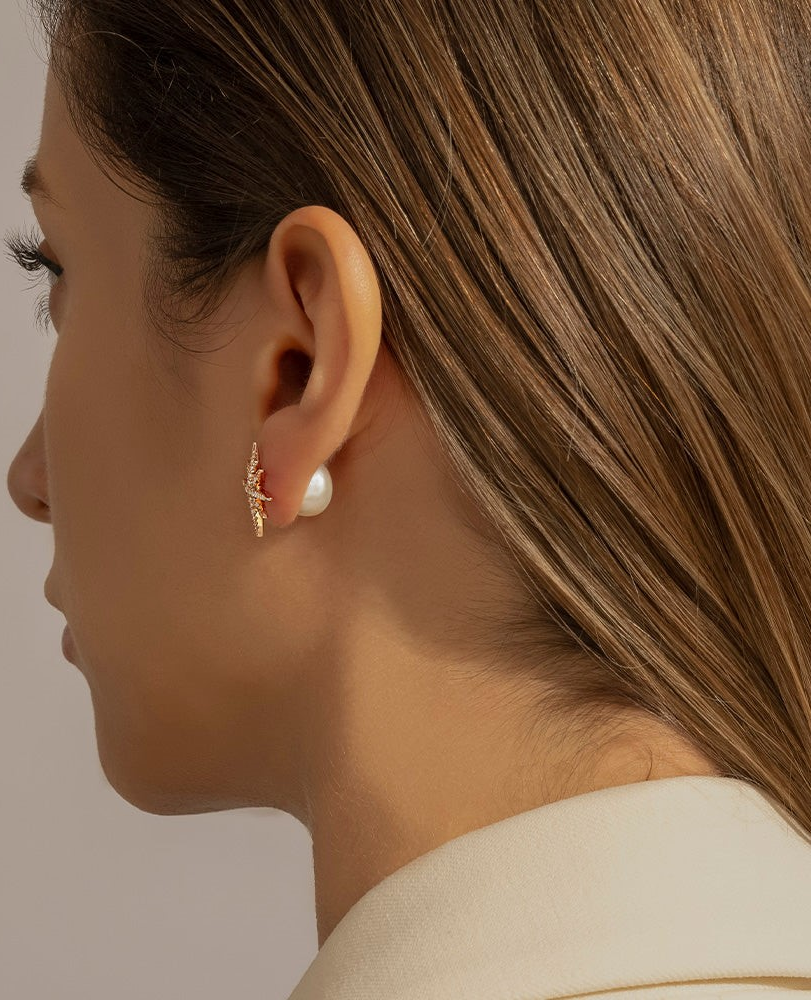 Boucle d'oreille APM Monaco météorites plaqué or rose 18k avec perle vue 3