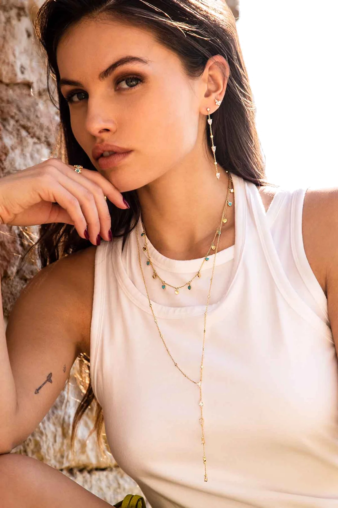 Collier APM Monaco YC6976ETU en plaqué or jaune et turquoise pour femme vue 3