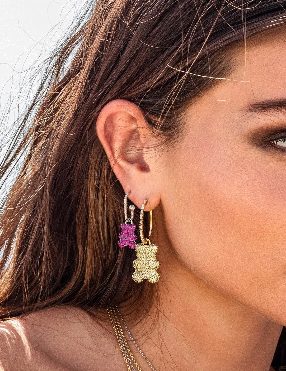 Boucle d'oreille individuelle APM Monaco Yummy Bear Baby Clip Valentin plaqué or 18k - YE13983XRVPL vue 2