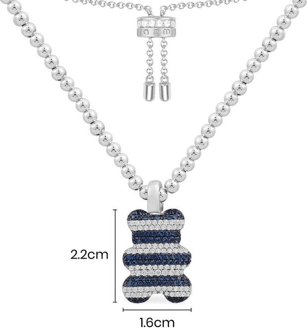 Collier APM Monaco AC6880XKB en argent, pendentif ourson Yummy Bear Saint Tropez pavé de zirconium bleu et blanc, unisexe vue 4