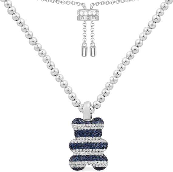 Collier APM Monaco AC6880XKB en argent, pendentif ourson Yummy Bear Saint Tropez pavé de zirconium bleu et blanc, unisexe