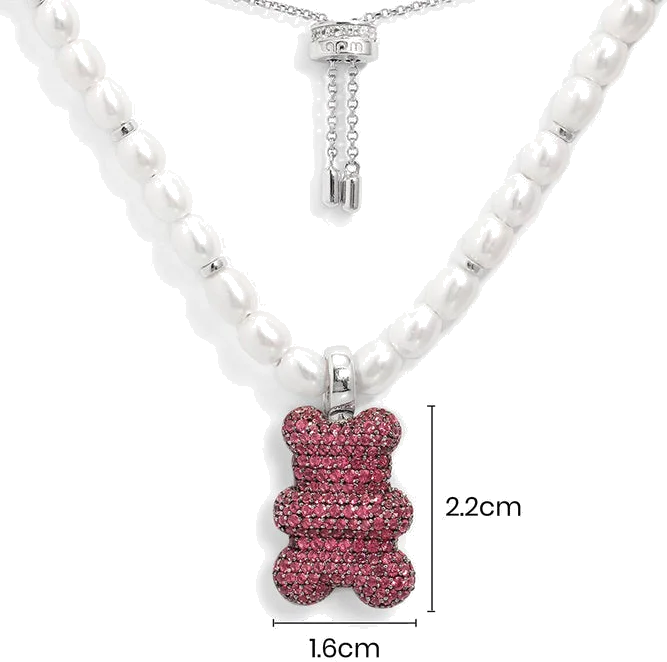 Collier APM Monaco Yummy Bear Malu AC6385MD en argent 925 avec perles et pendentif ours vue 3