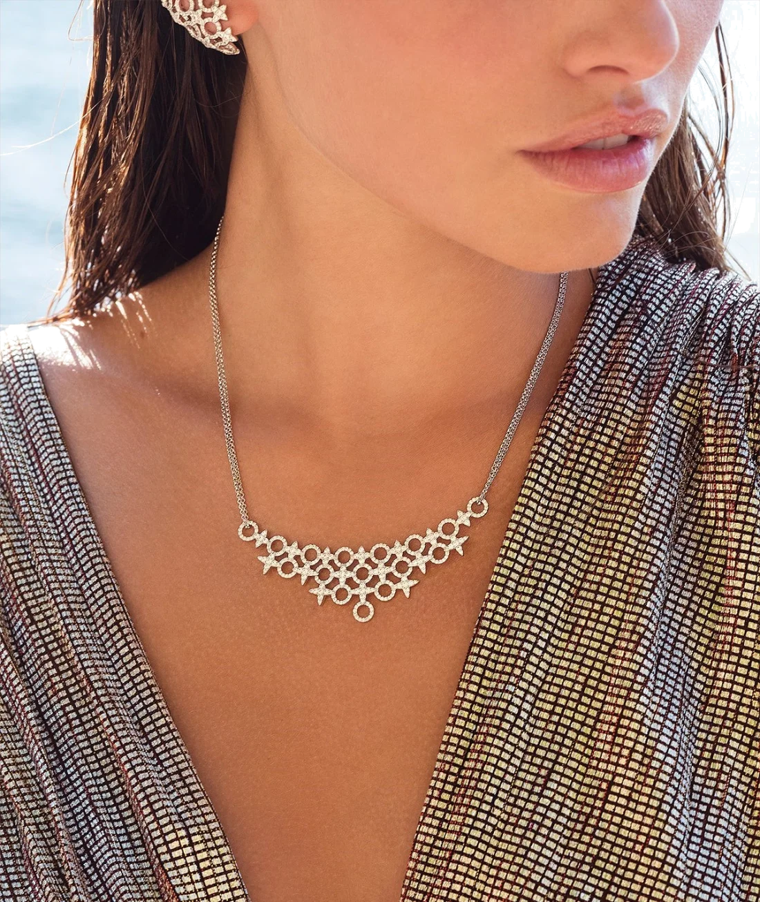 Collier pour Femme APM Monaco AC6550OX en Argent 925, double chaîne ajustable avec météorites vue 2