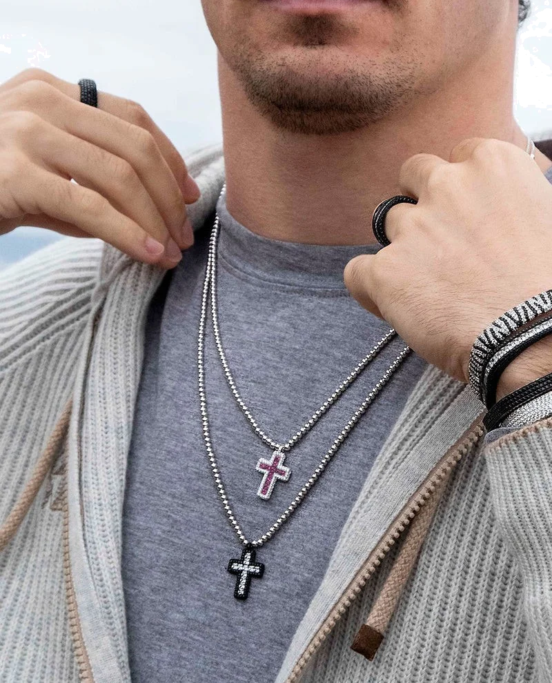 Collier unisexe APM Monaco Croix pavée fuchsia en argent 925, Réf. AC7123XRR vue 2