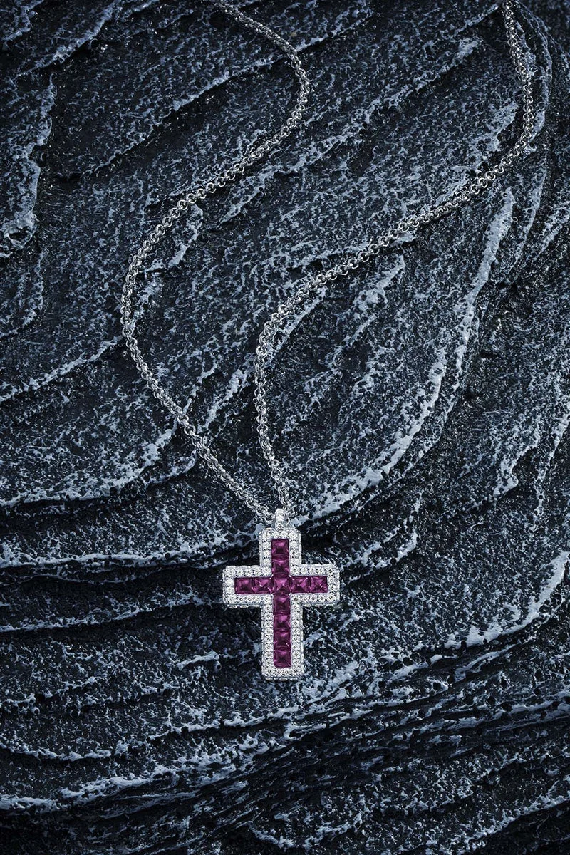 Collier unisexe APM Monaco Croix pavée fuchsia en argent 925, Réf. AC7123XRR vue 4