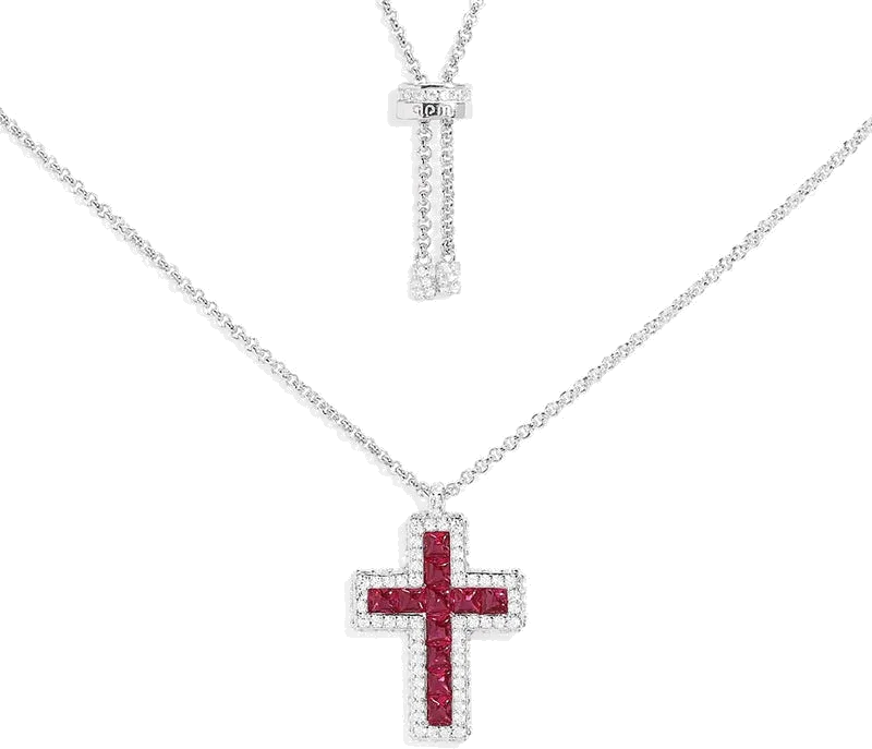 Collier unisexe APM Monaco Croix pavée fuchsia en argent 925, Réf. AC7123XRR
