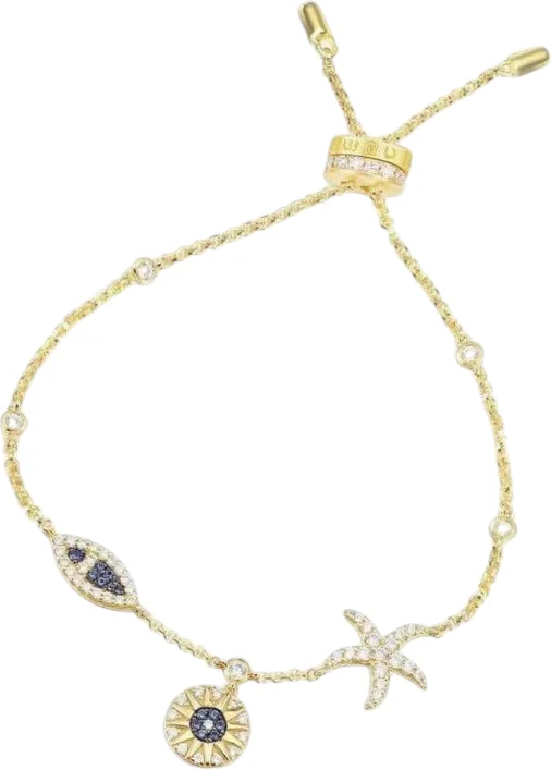 Bracelet APM Monaco Sea Luck ajustable, plaqué or jaune et cristaux blancs - Réf. AS044-110278