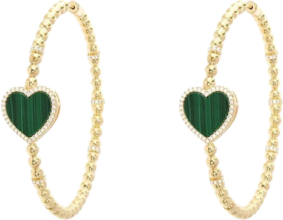 Boucles d'oreilles créoles cœur en malachite et plaqué or jaune APM Monaco - YE14701XMAL - Pour femme