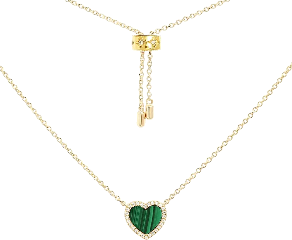 Collier ajustable pour femme APM Monaco Cœur Malachite Mini, plaqué or jaune - Réf. YC6931XMAL