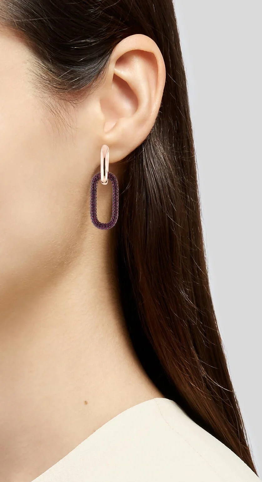 Boucle d'oreille individuelle APM Monaco AE012 en plaqué or rose avec zirconium fuchsia pour femme vue 2