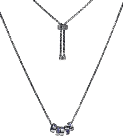 Collier APM Monaco AC6897KBR unisexe noir avec cristaux bleus Morse Code Smile