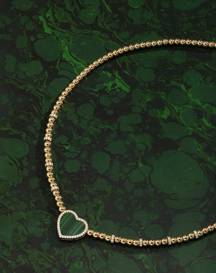 Collier pour Femme APM Monaco Cœur Malachite Vert plaqué or jaune - Réf. YC6909XMAL vue 4