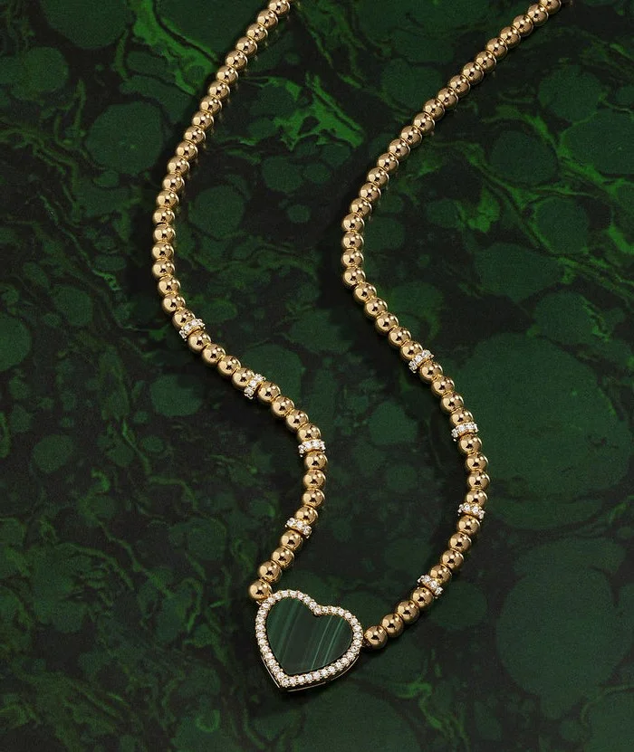 Collier pour Femme APM Monaco Cœur Malachite Vert plaqué or jaune - Réf. YC6909XMAL vue 5