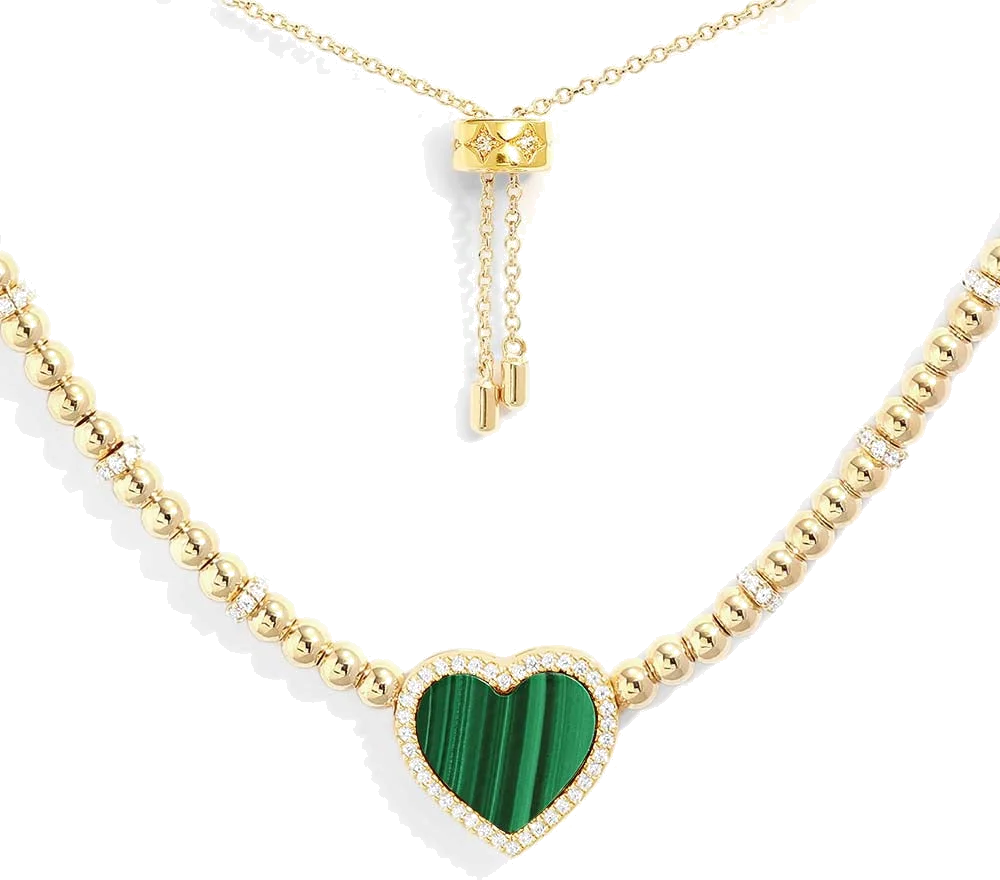 Collier pour Femme APM Monaco Cœur Malachite Vert plaqué or jaune - Réf. YC6909XMAL