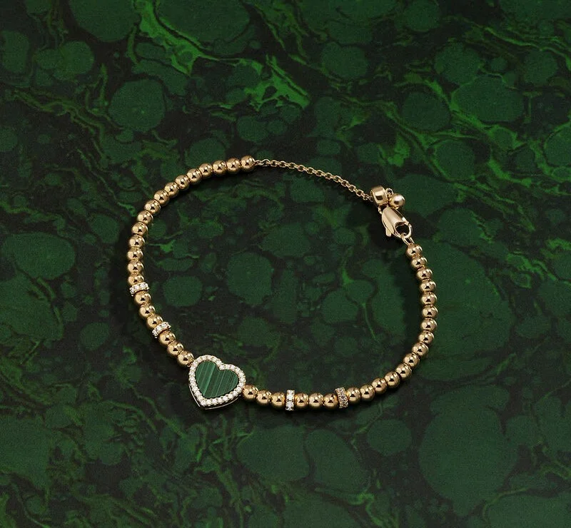 Bracelet ajustable pour femme APM Monaco YB4914XMAL, cœur en malachite verte et placage or jaune vue 2