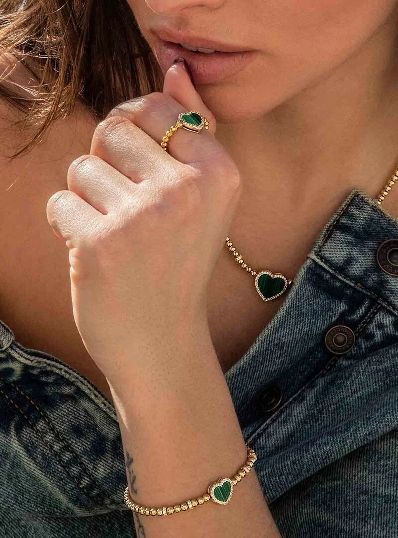 Bracelet ajustable pour femme APM Monaco YB4914XMAL, cœur en malachite verte et placage or jaune vue 3