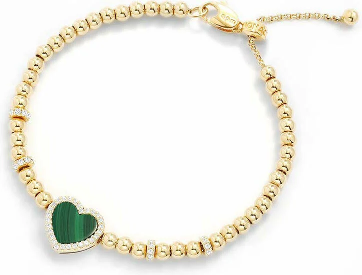 Bracelet ajustable pour femme APM Monaco YB4914XMAL, cœur en malachite verte et placage or jaune