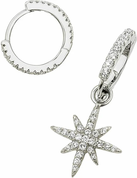 Boucles d'oreilles pendantes APM Monaco en argent 925 rhodié, étoile et zirconiums - Réf. 112124-S