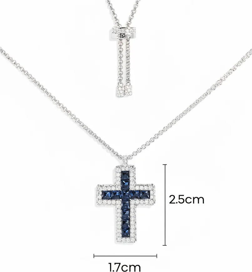 Collier Unisexe APM Monaco Croix Pavé Bleu Argent 925 - Réf. AC7123XGR vue 3