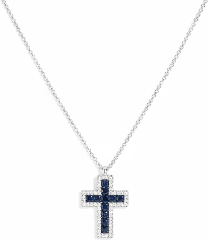 Collier Unisexe APM Monaco Croix Pavé Bleu Argent 925 - Réf. AC7123XGR