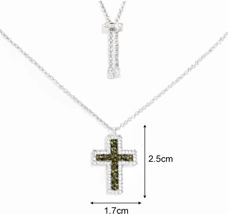 Collier Unisexe APM Monaco Croix en Argent 925 Pavé Vert Kaki Réf. AC7123XARG vue 3
