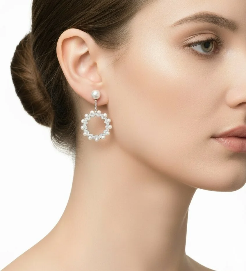 Boucles d'oreilles asymétriques APM Monaco Up and Down en argent 925, perles et zirconiums - Réf. 112218 vue 2