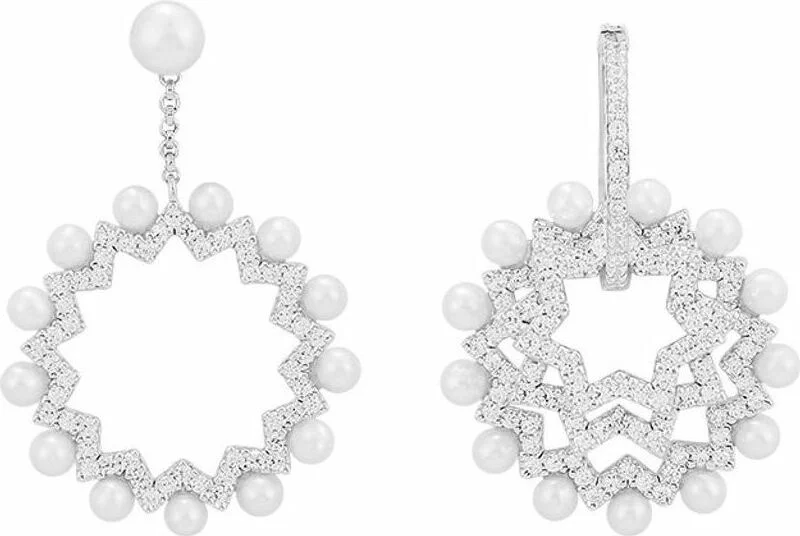 Boucles d'oreilles asymétriques APM Monaco Up and Down en argent 925, perles et zirconiums - Réf. 112218