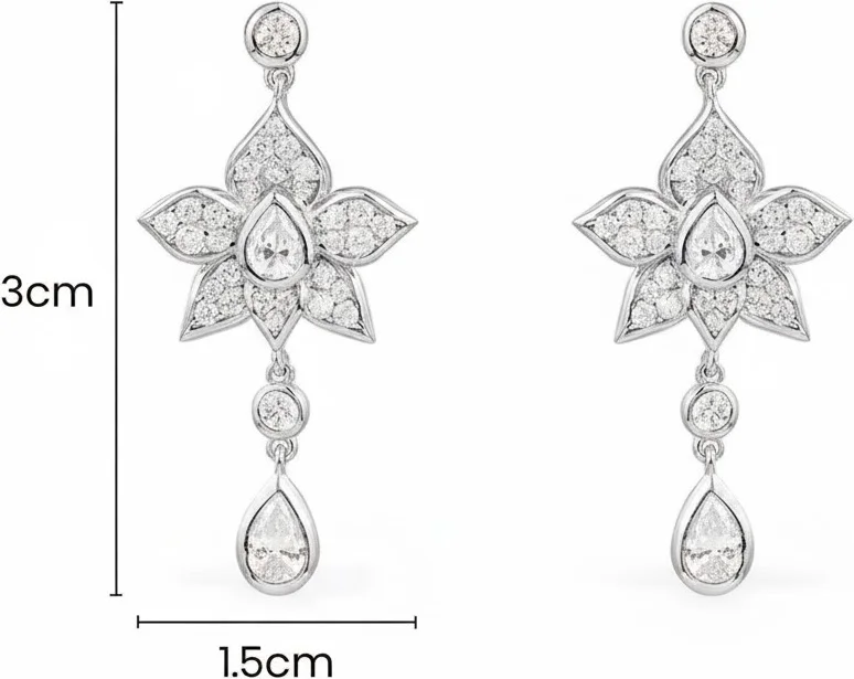 Boucles d'oreilles pendantes APM Monaco 112225 en argent 925 et zirconiums, fleurs et gouttes, pour femme vue 2