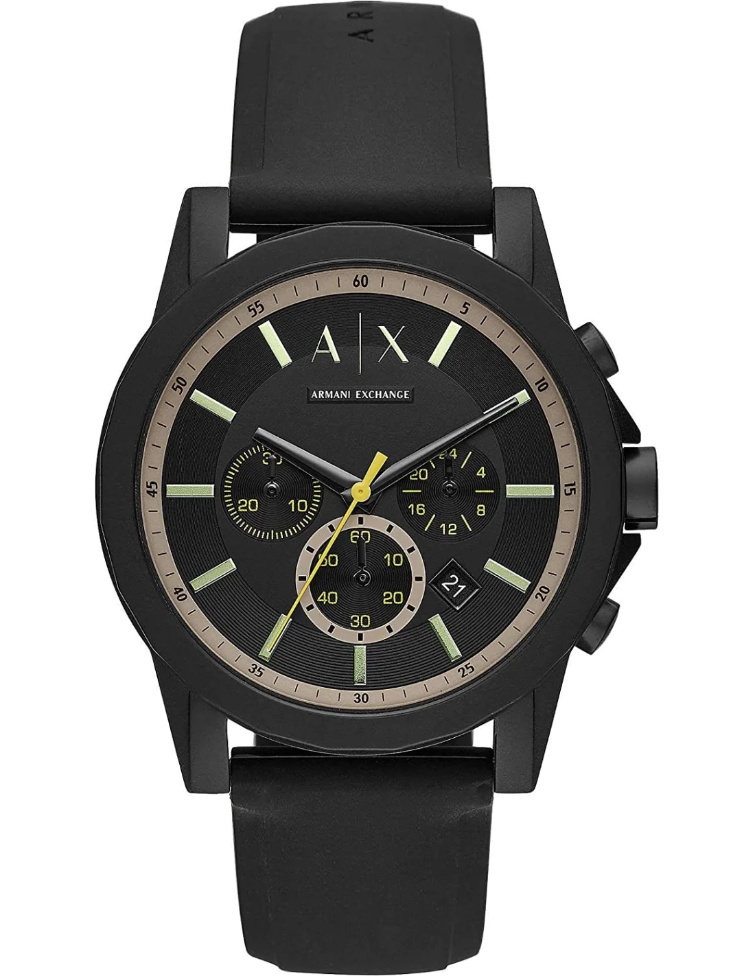 Montre Homme Armani Exchange AX1343 - Boîtier Silicone Noir 44mm, Bracelet Silicone Noir