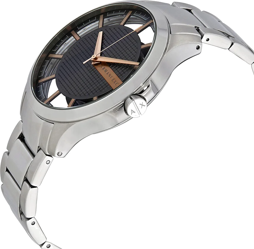 Montre Homme Armani Exchange Hampton AX2199 Cadran Noir Transparent Bracelet Acier Argent vue 3