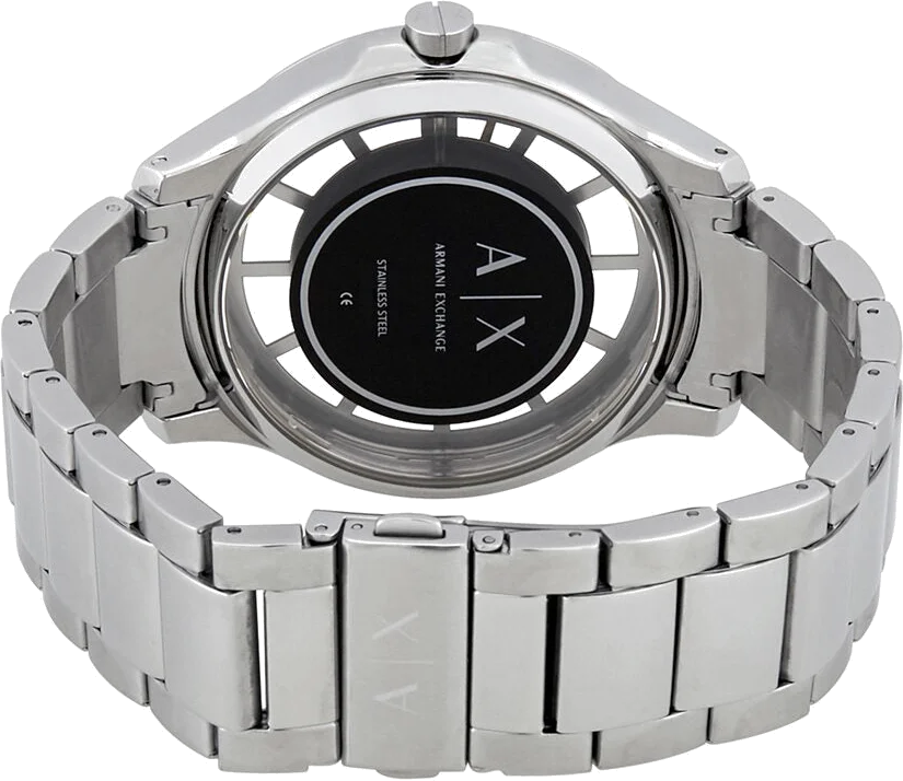 Montre Homme Armani Exchange Hampton AX2199 Cadran Noir Transparent Bracelet Acier Argent vue 4
