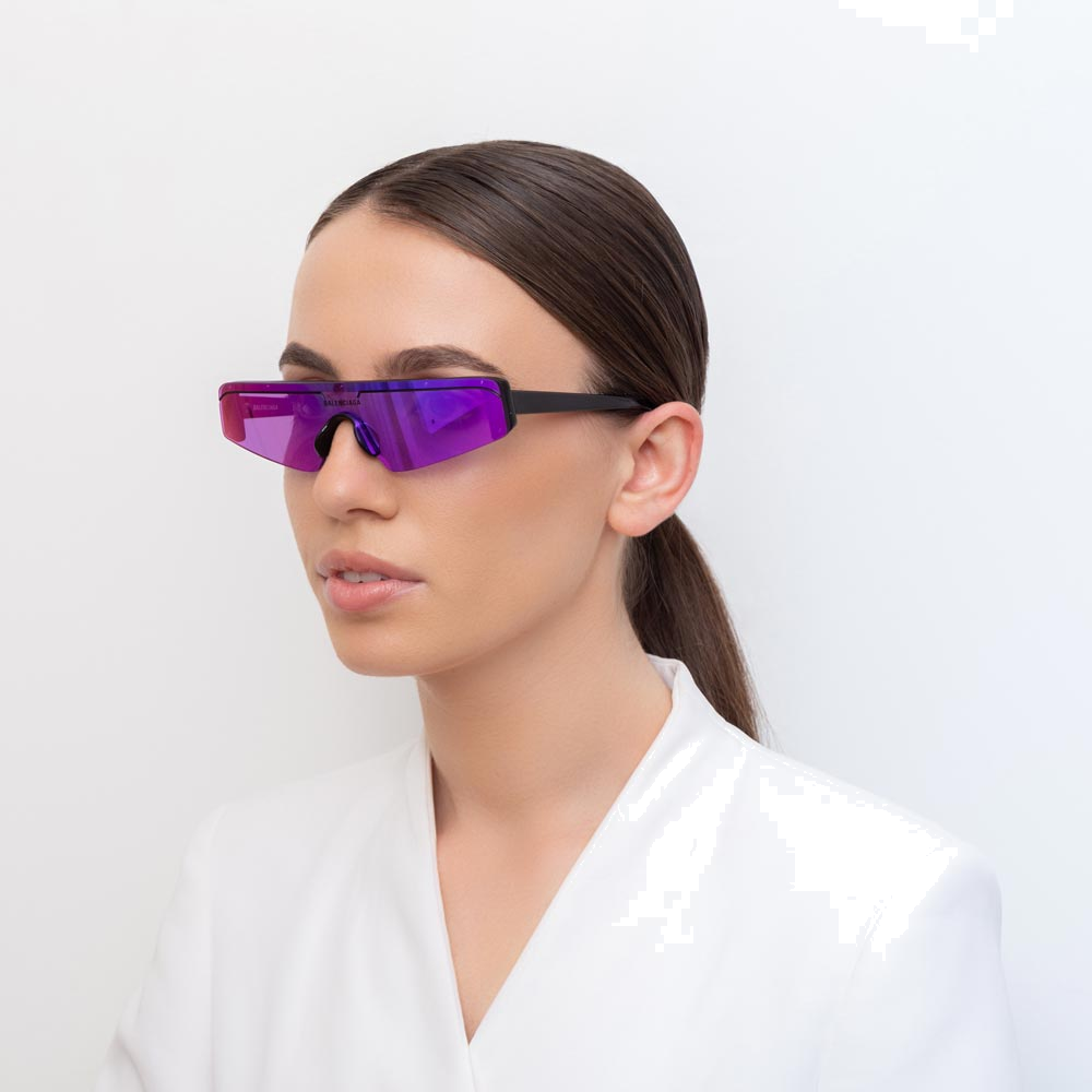 Lunettes de soleil Balenciaga Eyewear Extreme BB0003S Masque demi-cerclé - Violet vue 3