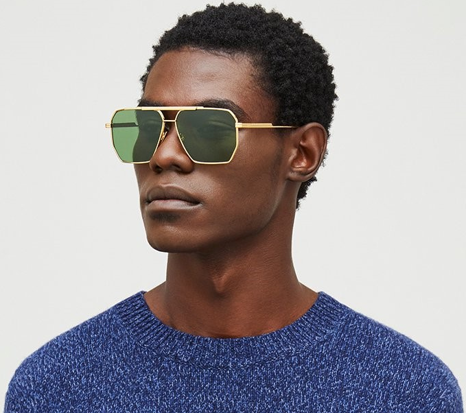 Lunettes de soleil Bottega Veneta Minimalist BV1012S en métal - Vert - Or vue 4
