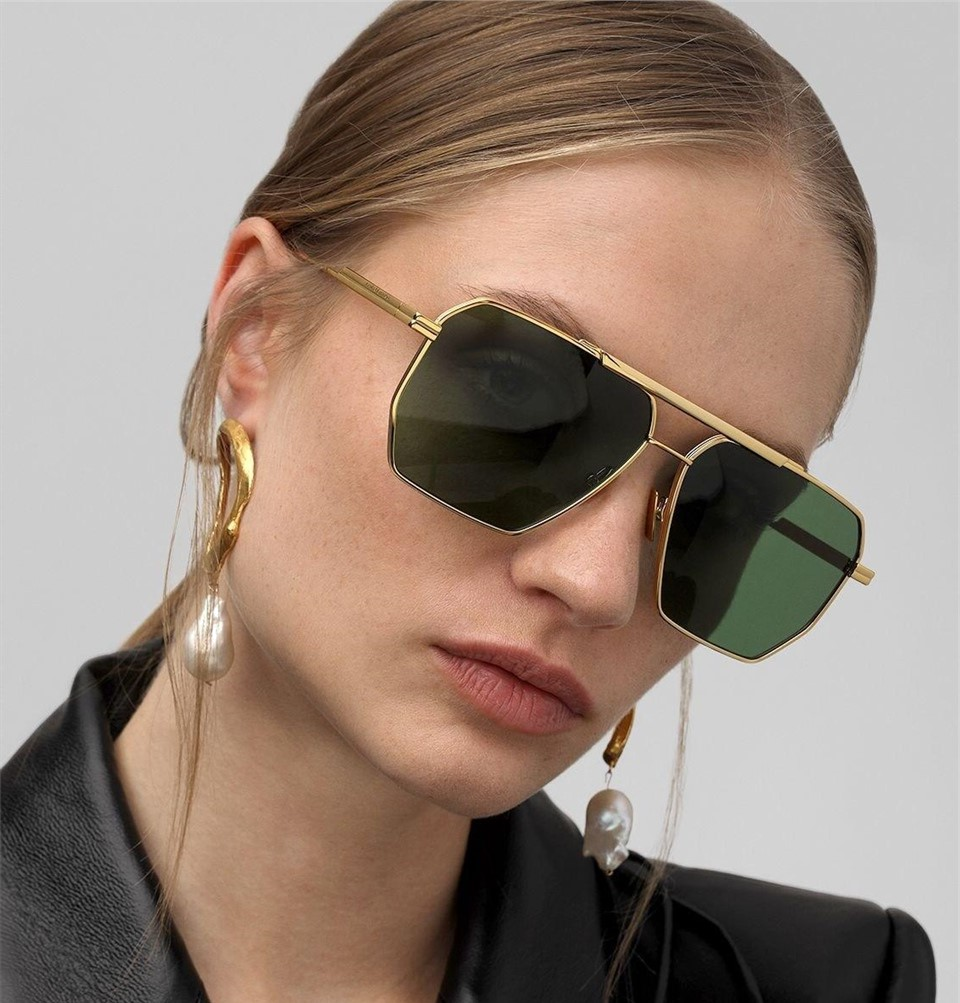 Lunettes de soleil Bottega Veneta Minimalist BV1012S en métal - Vert - Or vue 5