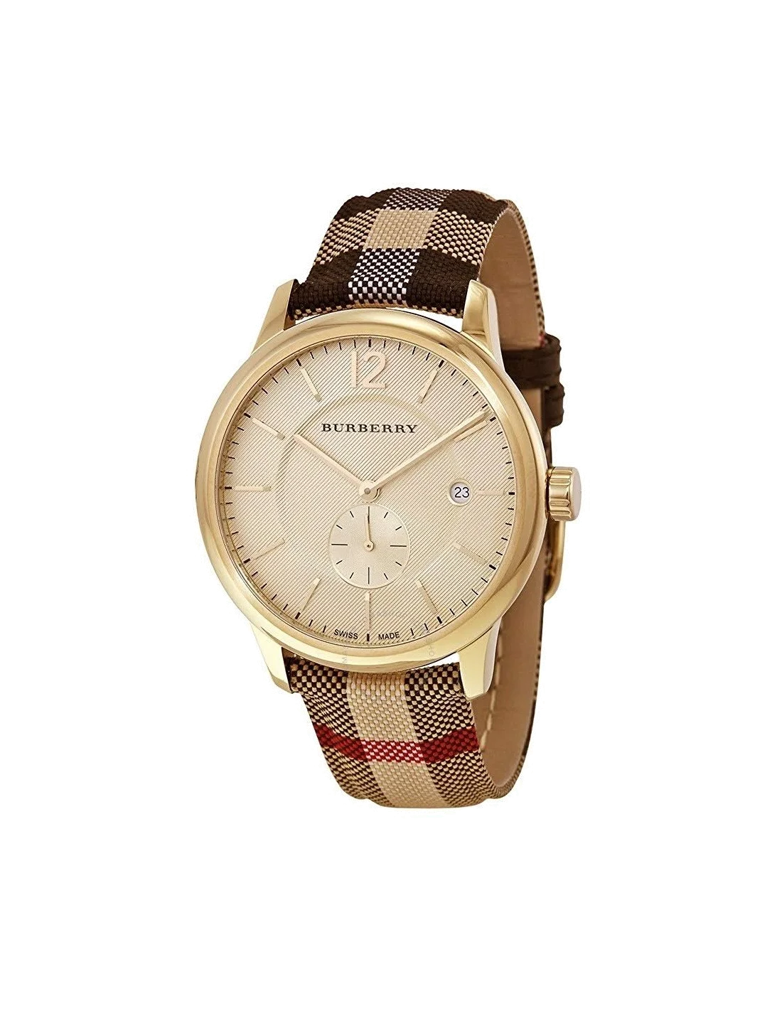 Montre Burberry BU10001 Boîtier Or 40mm Cadran Doré Bracelet Cuir Beige Unisexe