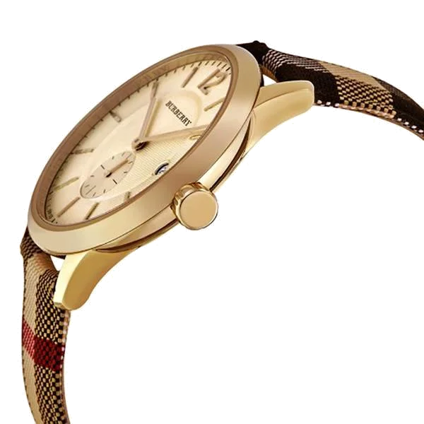 Montre Burberry BU10001 Boîtier Or 40mm Cadran Doré Bracelet Cuir Beige Unisexe vue 2