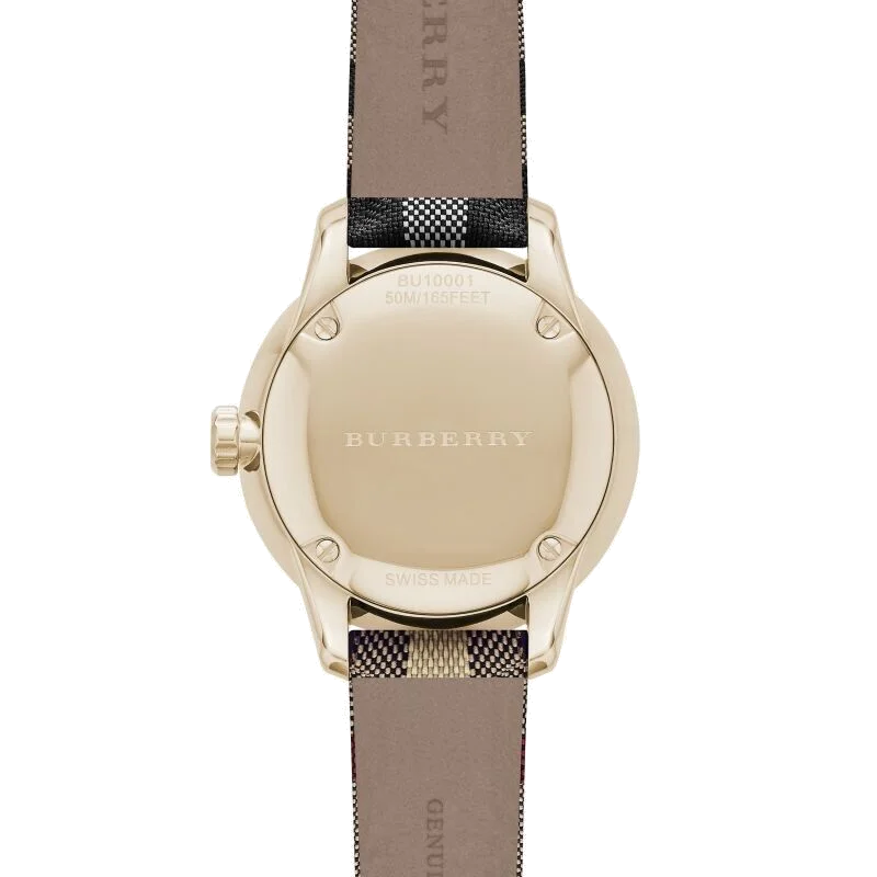 Montre Burberry BU10001 Boîtier Or 40mm Cadran Doré Bracelet Cuir Beige Unisexe vue 4