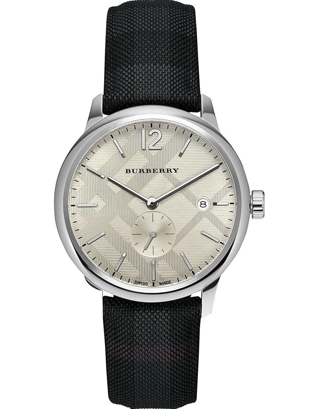 Montre Homme Burberry BU10008 Cadran Argent Bracelet Cuir/Tissu Noir