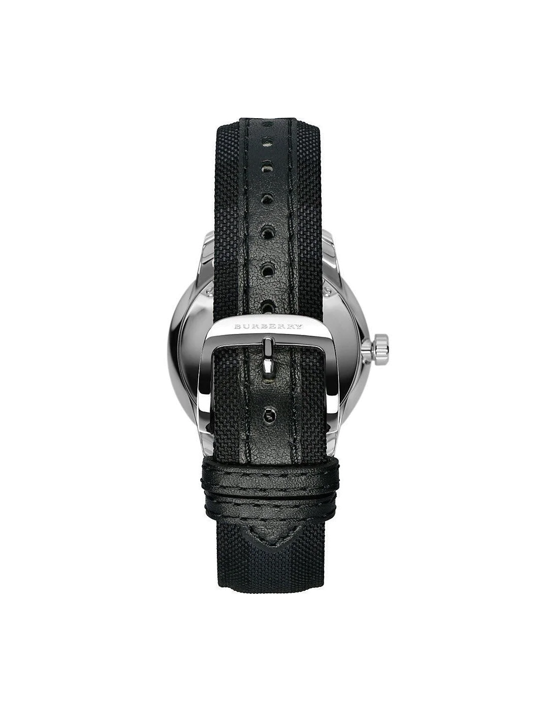 Montre Homme Burberry BU10008 Cadran Argent Bracelet Cuir/Tissu Noir vue 2
