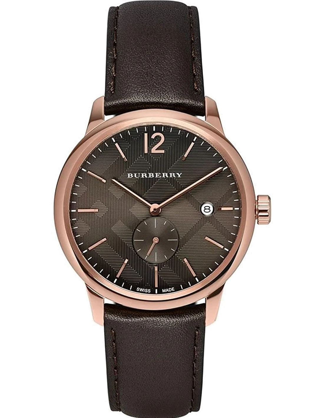 Montre Homme Burberry BU10012 Boîtier Acier Or Rose Cadran Marron Bracelet Cuir
